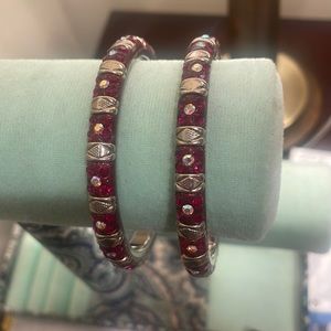 Beautiful Burgundy and silver Indian bangle set